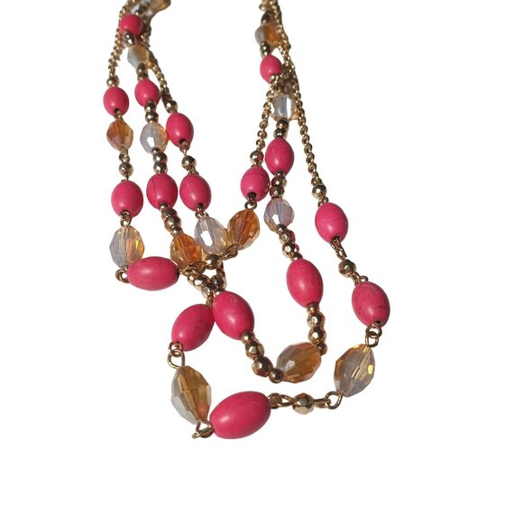 Beaded Pink Gold Women Necklace Jewelry Layered 16 to 19 Inch Neck - Picture 3 of 6